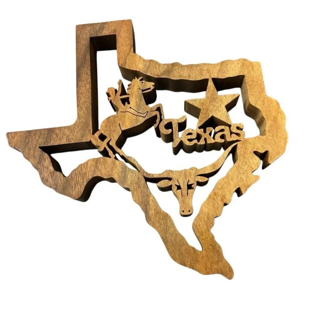 Hand Carved Wooden State Of Texas Wall Hanging